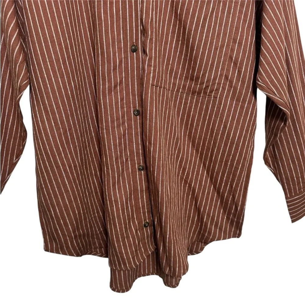 CALIA Womens Medium Brown Button Down Shirt Long Sleeve Linen Rayon Tunic Beach - Picture 6 of 14